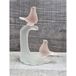 Vtg Frosted Pink Glass Love Birds Crowning Touch Hallmark Figurine Doves 80.23
